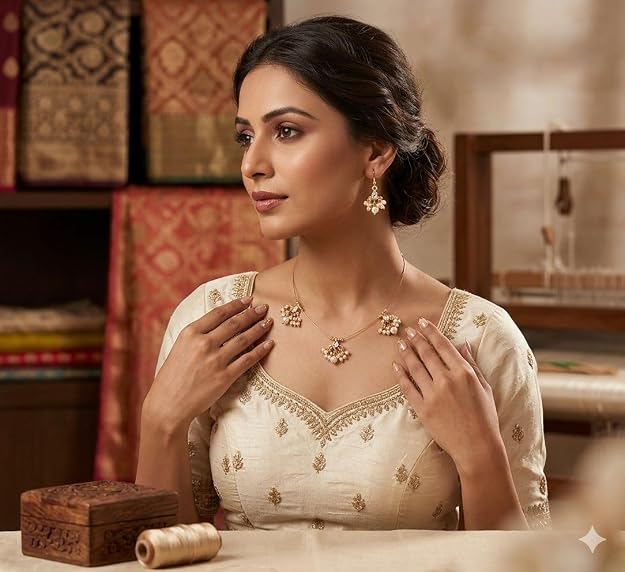 Pearl Floral Necklace Set with Matching Earrings - Image 6