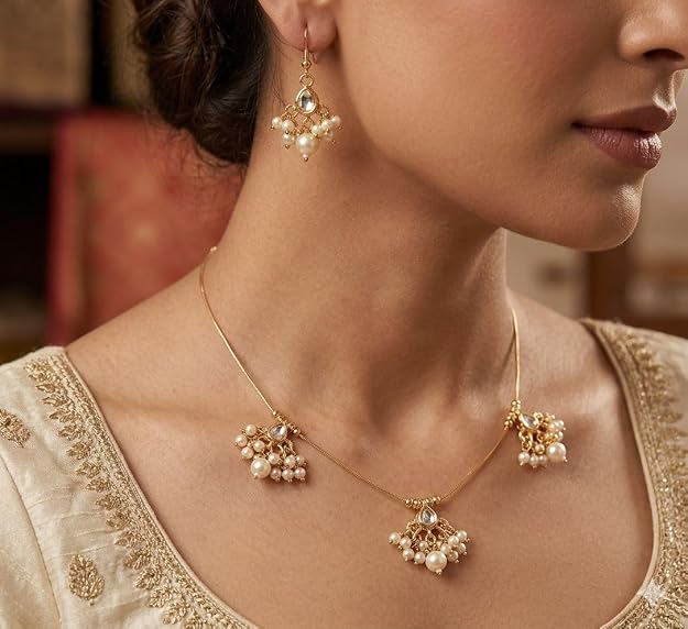Pearl Floral Necklace Set with Matching Earrings - Image 5