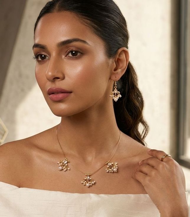 💎 Delicate Pearl Floral Necklace Set for Women | Elegant Party Wear Jewellery