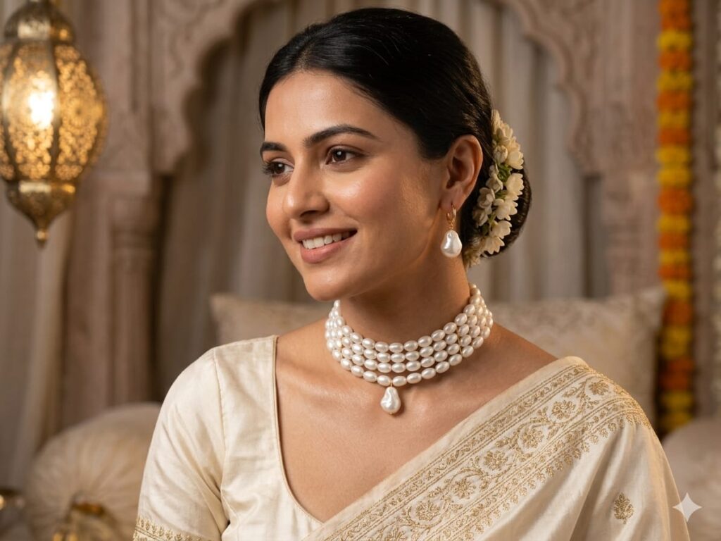🤍 Multi-Layer Pearl Choker Necklace Set for Women | Elegant Pearl Choker with Earrings