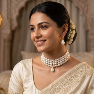 🤍 Multi-Layer Pearl Choker Necklace Set for Women | Elegant Pearl Choker with Earrings
