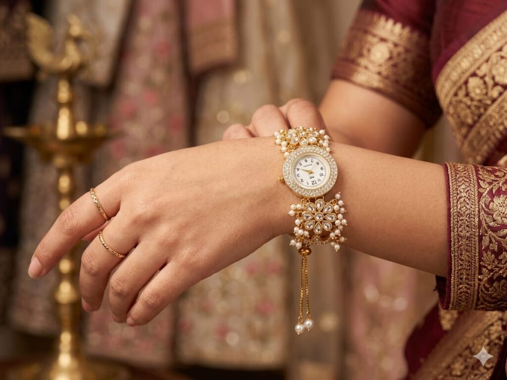 ⌚ Pearl Floral Bracelet Watch for Women | Traditional Ethnic Wrist Watch