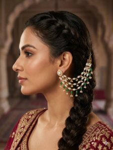 💚 Pearl Ear Cuff Hair Chain | Traditional Bridal Ear to Hair Jewellery