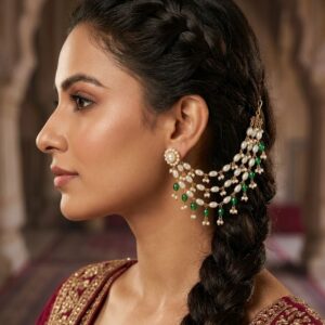 💚 Pearl Ear Cuff Hair Chain | Traditional Bridal Ear to Hair Jewellery