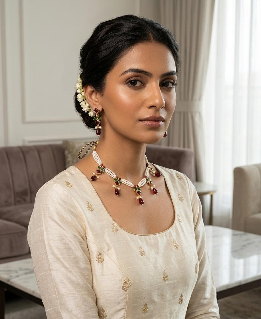Ruby & Pearl Necklace Set - Image 3