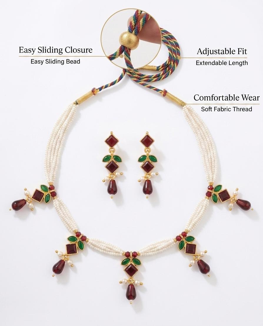 Ruby & Pearl Necklace Set - Image 9