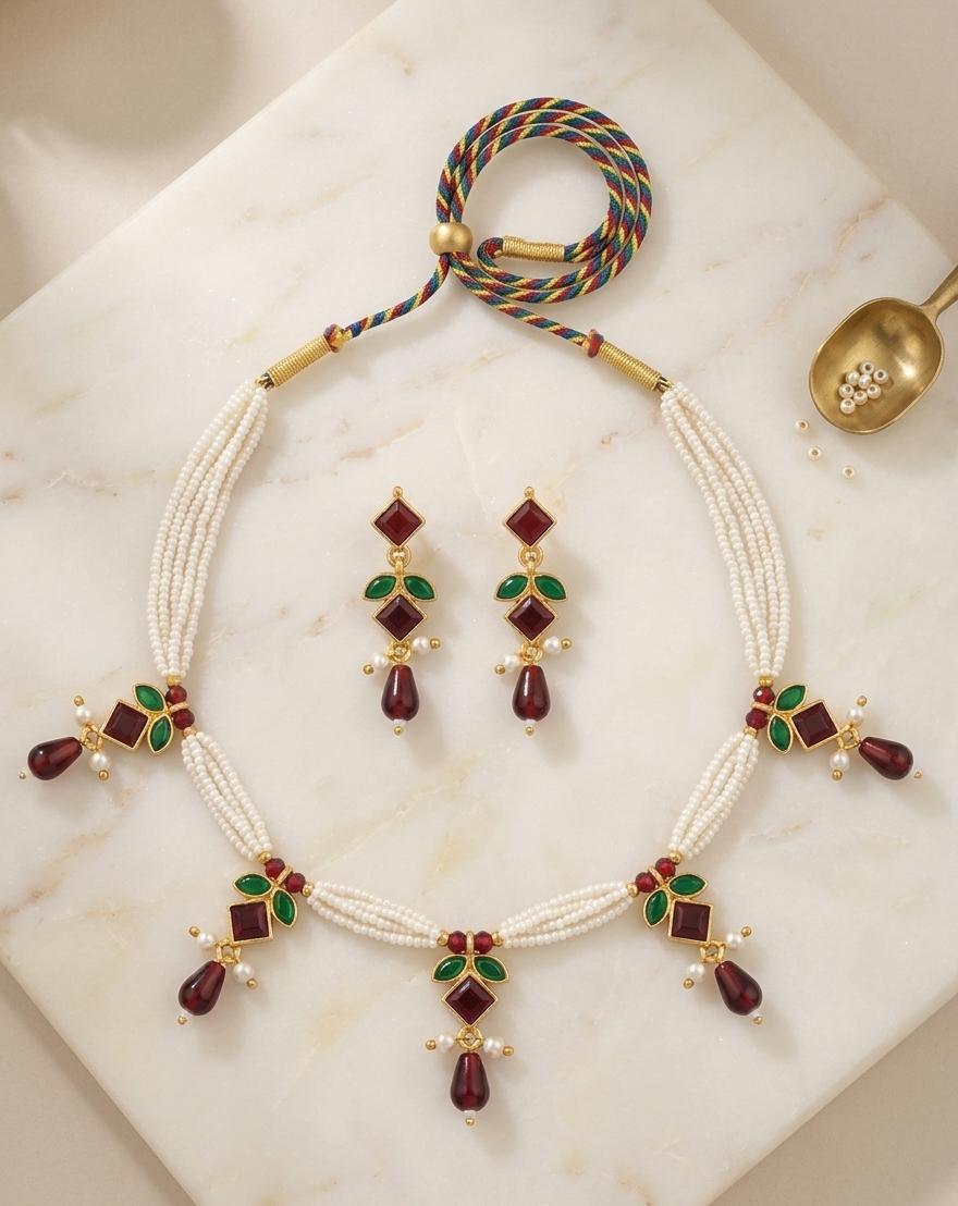 Ruby & Pearl Necklace Set - Image 6
