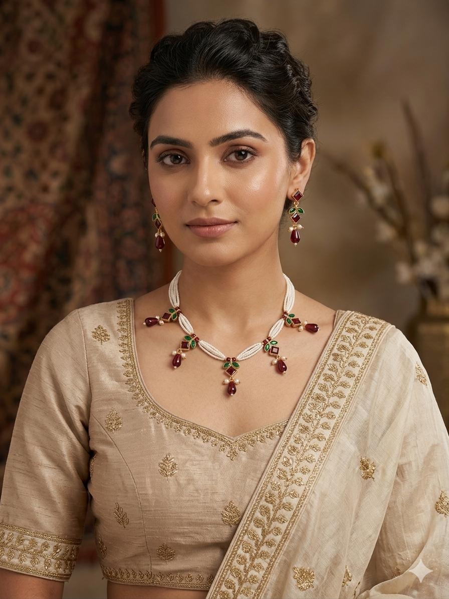 Ruby & Pearl Necklace Set