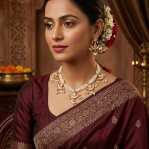 🤍 Pearl Crescent Necklace Set | Elegant Traditional Jewellery for Women