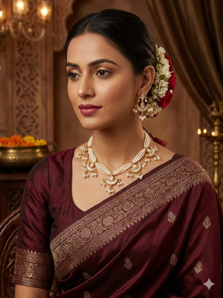 🤍 Pearl Crescent Necklace Set | Elegant Traditional Jewellery for Women