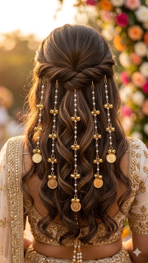 👑 Pearl & Coin Bridal Hair Accessory | Traditional Hair Chain for Women