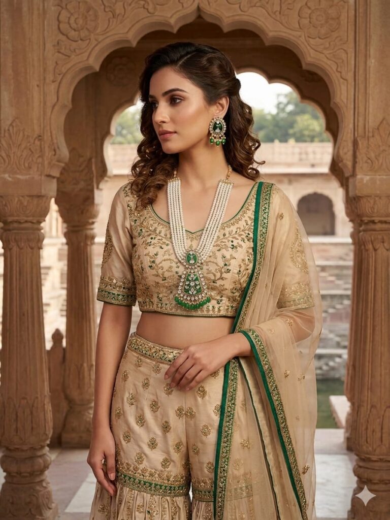 💚 Royal Green Pearl Long Necklace Set with Earrings | Traditional Bridal Jewellery