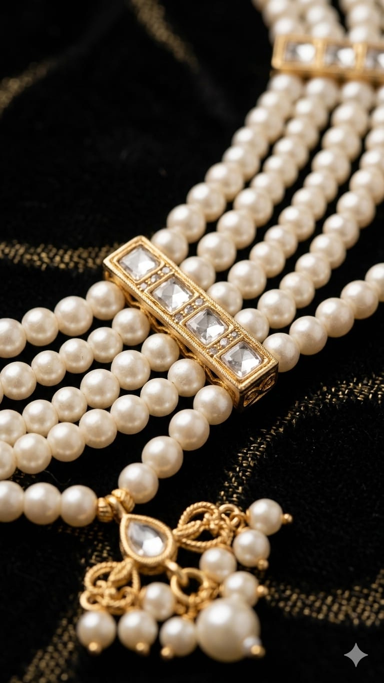 Traditional Pearl Choker Necklace Set - Image 8