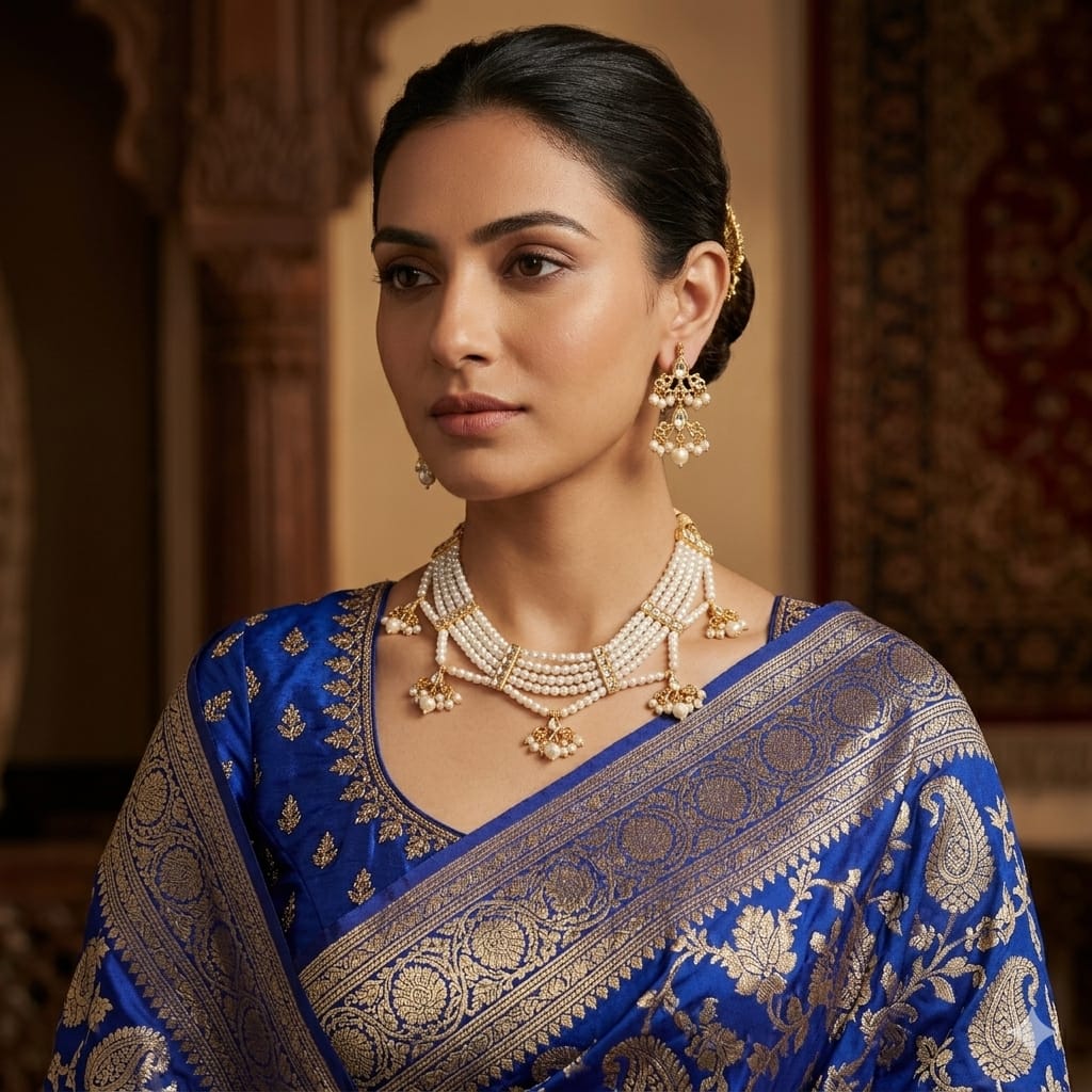 Traditional Pearl Choker Necklace Set - Image 3