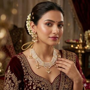 👑 Traditional Pearl Choker Necklace Set with Earrings | Elegant Bridal Jewellery