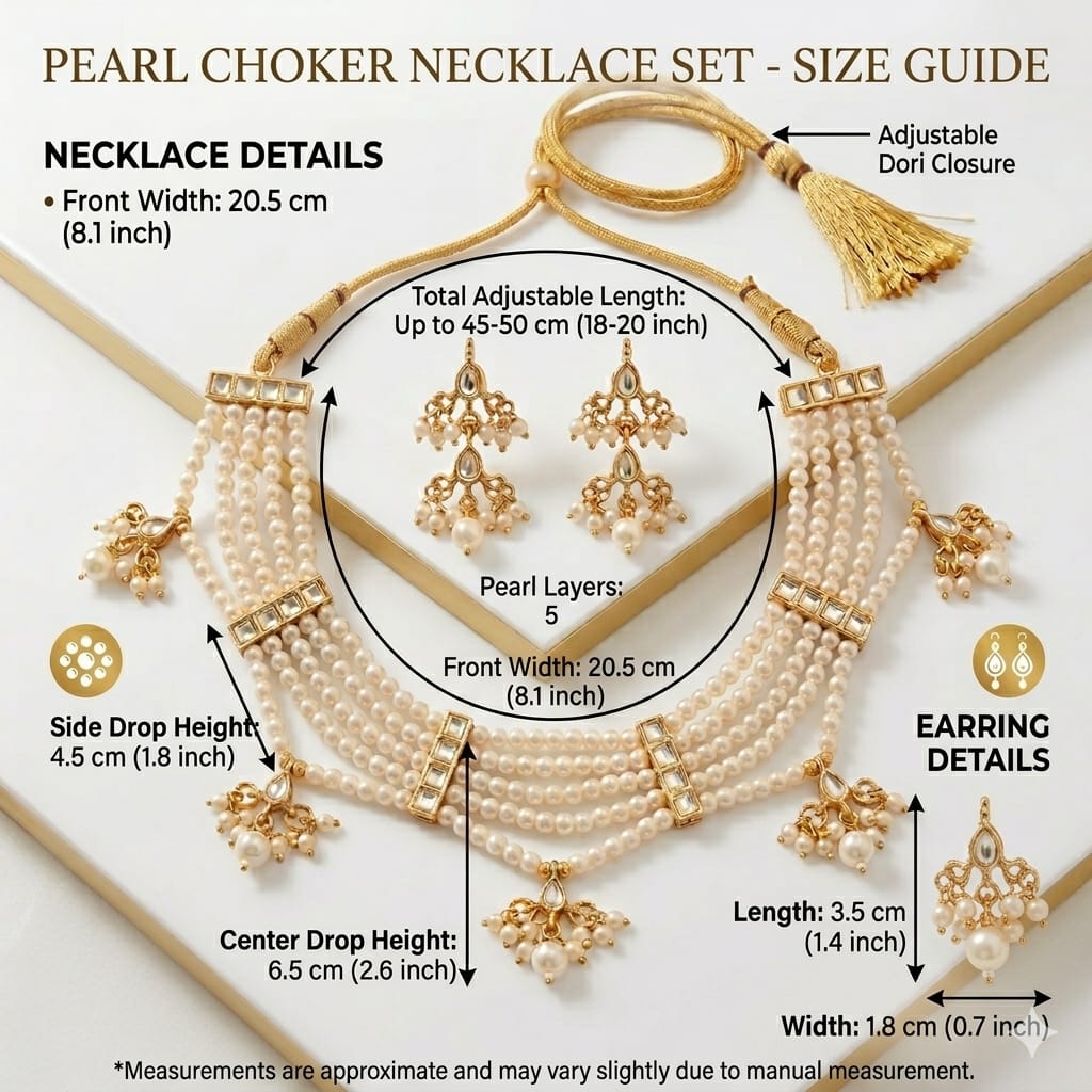 Traditional Pearl Choker Necklace Set - Image 10