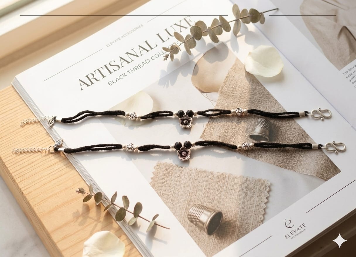 Beautiful Black Beads Flower Anklet - Image 2