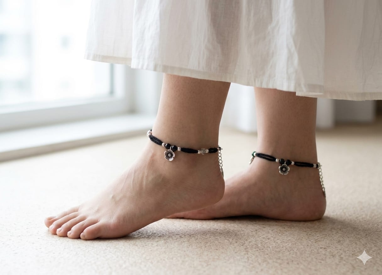 Beautiful Black Beads Flower Anklet