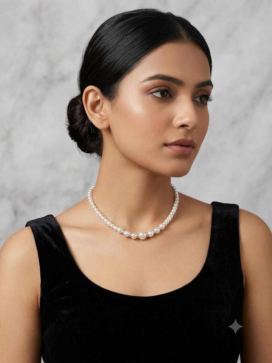 Classic White Pearl Choker Necklace for Women | Elegant Minimal Pearl Necklace - Image 2