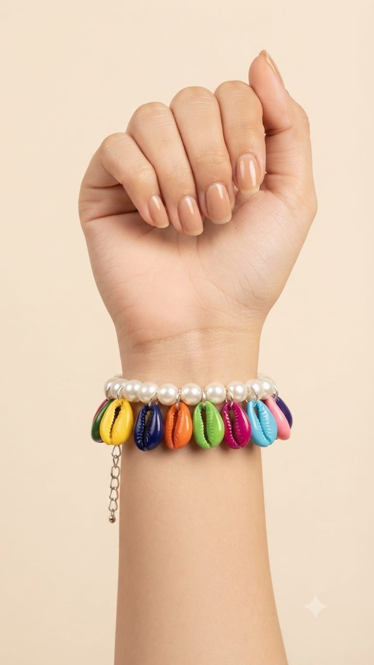 Colorful Shell & Pearl Charm Bracelet for Women | Boho Beach Style Adjustable Bracelet - Image 7