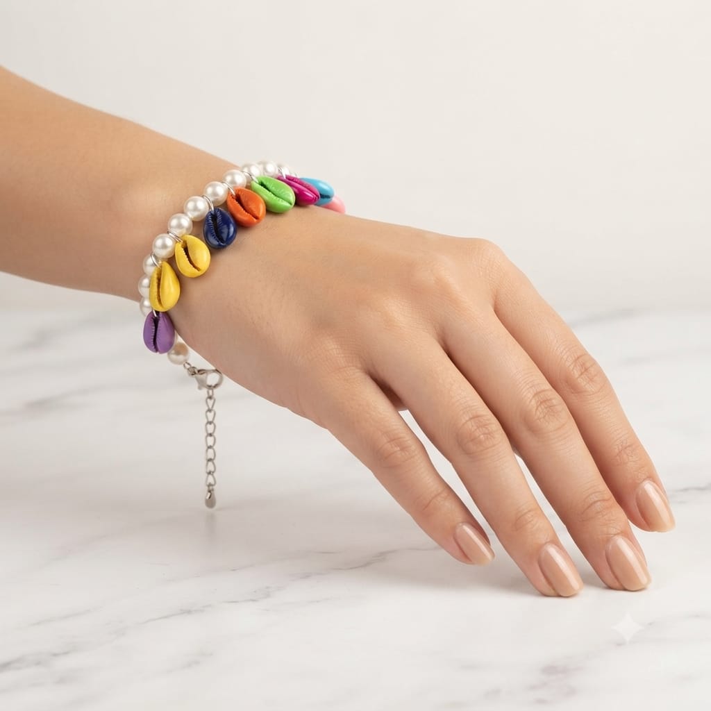 Colorful Shell & Pearl Charm Bracelet for Women | Boho Beach Style Adjustable Bracelet - Image 6