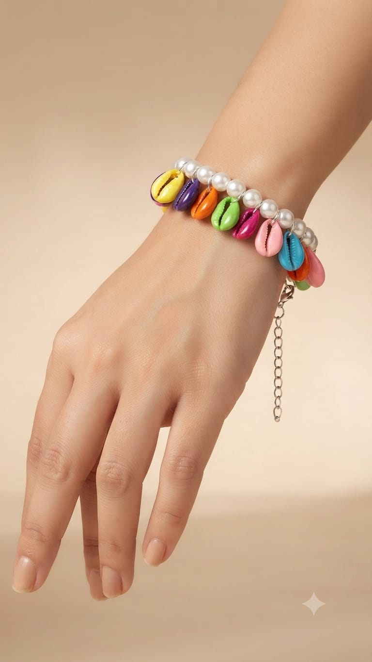 Colorful Shell & Pearl Charm Bracelet for Women | Boho Beach Style Adjustable Bracelet - Image 4