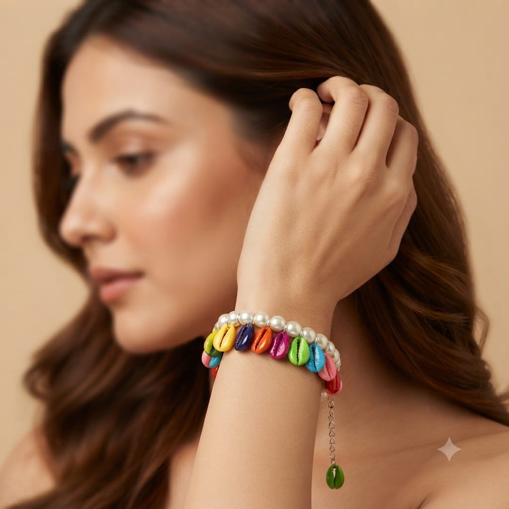 Colorful Shell & Pearl Charm Bracelet for Women | Boho Beach Style Adjustable Bracelet - Image 2
