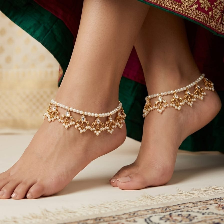 Pearl Ghungroo Anklet for Women Alloy Anklet
