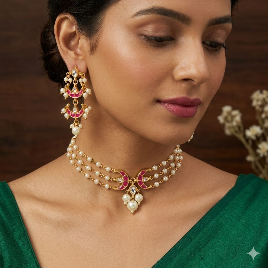 Kundan Pearl Choker Necklace Set