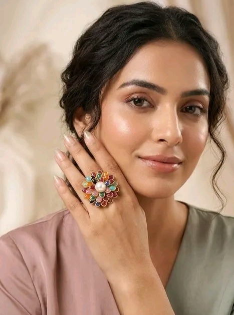 Pearl Flower Adjustable Ring for Women Brass Pearl Ring - Image 2