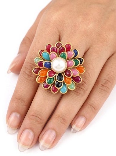 Pearl Flower Adjustable Ring for Women Brass Pearl Ring