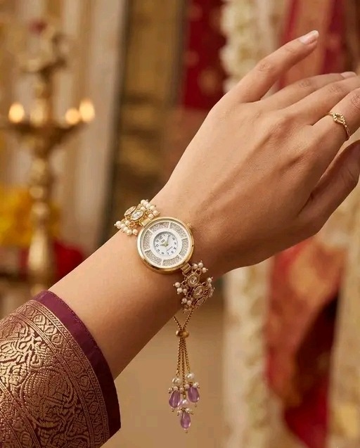 Pearl Kundan Bracelet Watch for Women | Mitrang Creation - Image 2