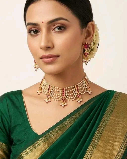 Pearl & Pink Kundan Choker Necklace Set for Women