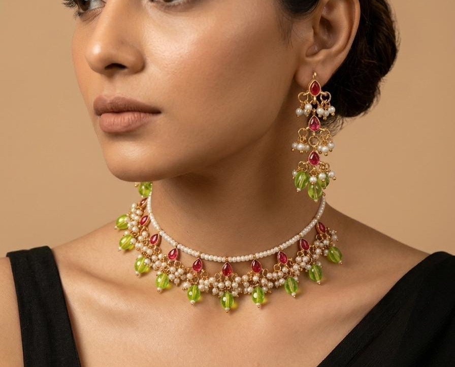 Brass Green, Red, White Jewel Set