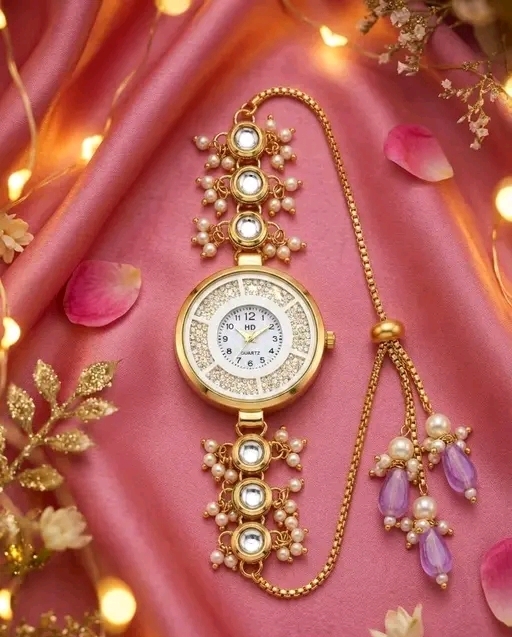 Pearl Kundan Bracelet Watch for Women | Mitrang Creation - Image 11