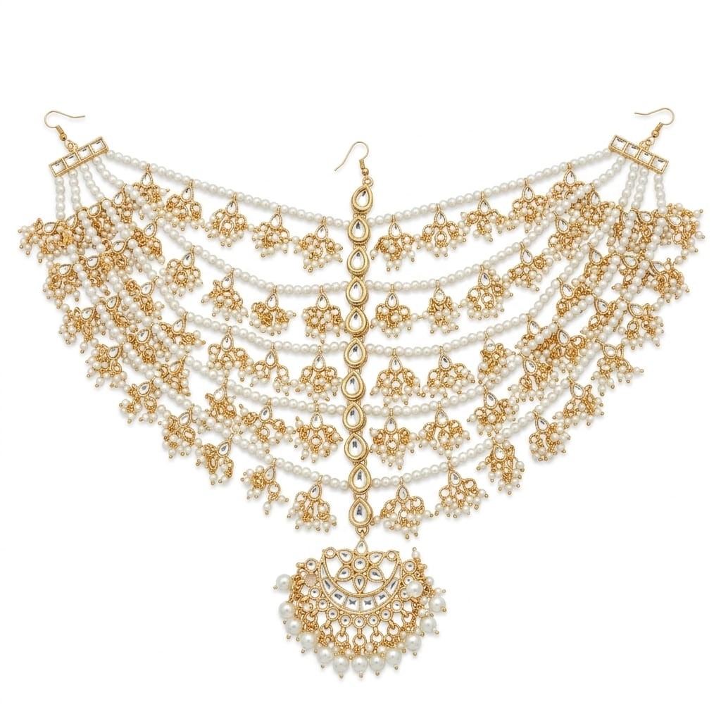 Bridal Pearl Multi Layer Hair Chain Jewellery - Image 4