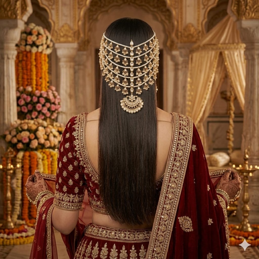 Bridal Pearl Multi Layer Hair Chain Jewellery - Image 2