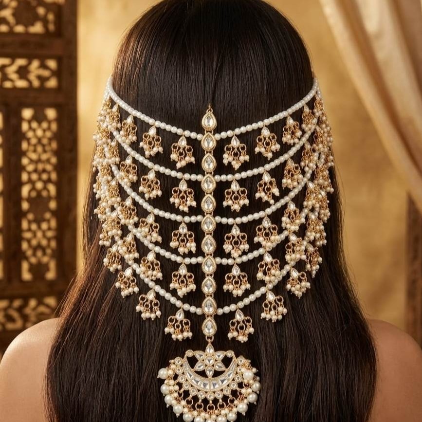 Bridal Pearl Multi Layer Hair Chain Jewellery - Image 5