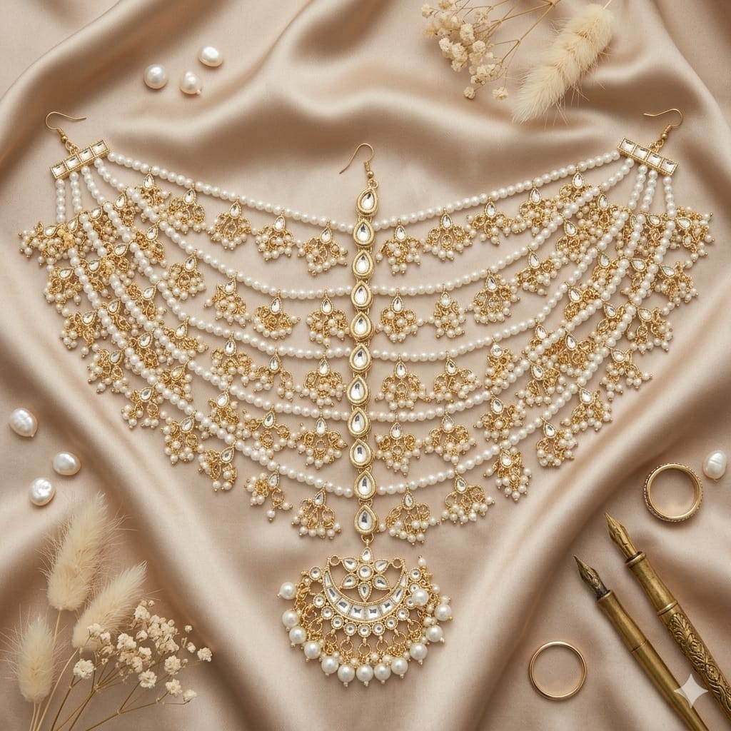 Bridal Pearl Multi Layer Hair Chain Jewellery - Image 3