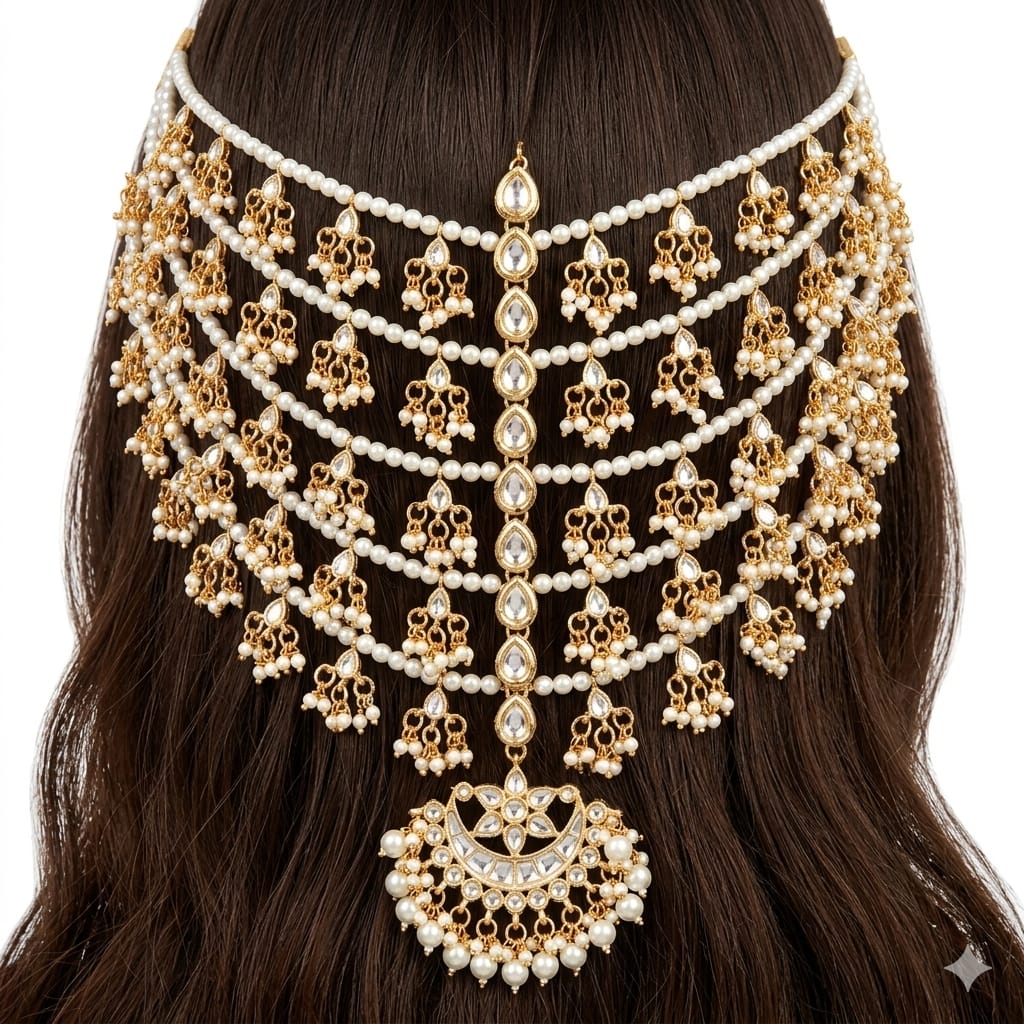 Bridal Pearl Multi Layer Hair Chain Jewellery