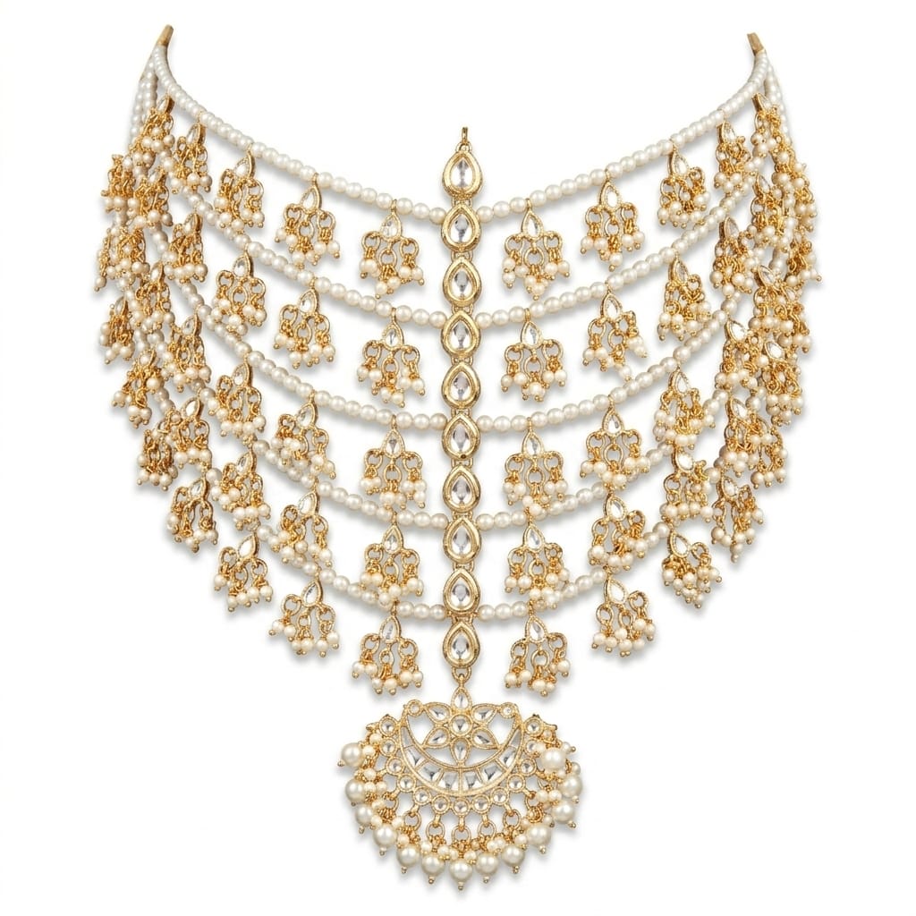 Bridal Pearl Multi Layer Hair Chain Jewellery - Image 6