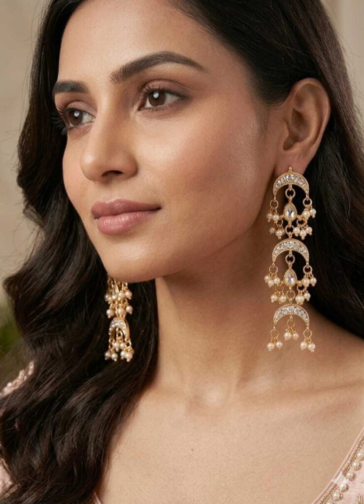 Kundan Pearl Chandbali Earrings for Women