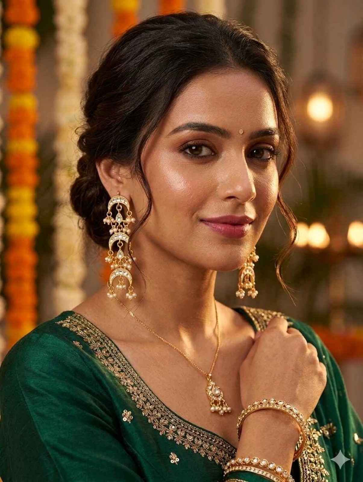 Kundan Pearl Chandbali Earrings for Women - Image 2