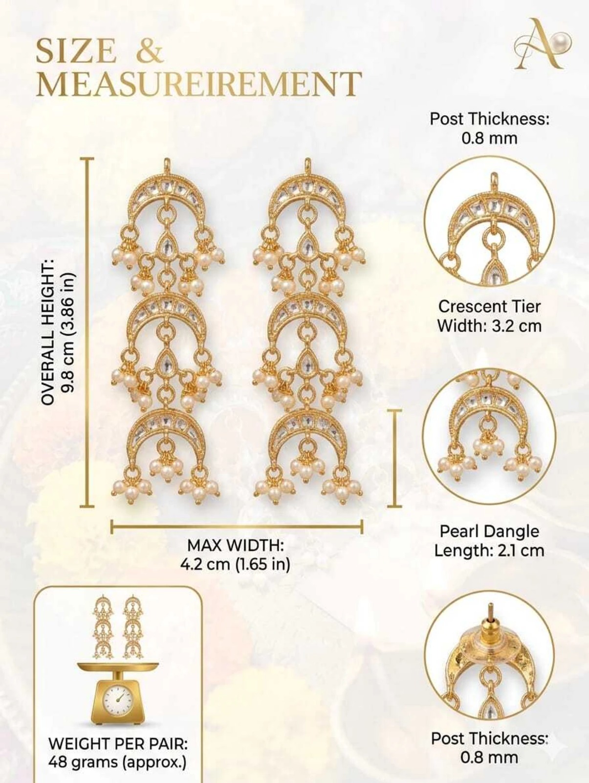 Kundan Pearl Chandbali Earrings for Women - Image 3
