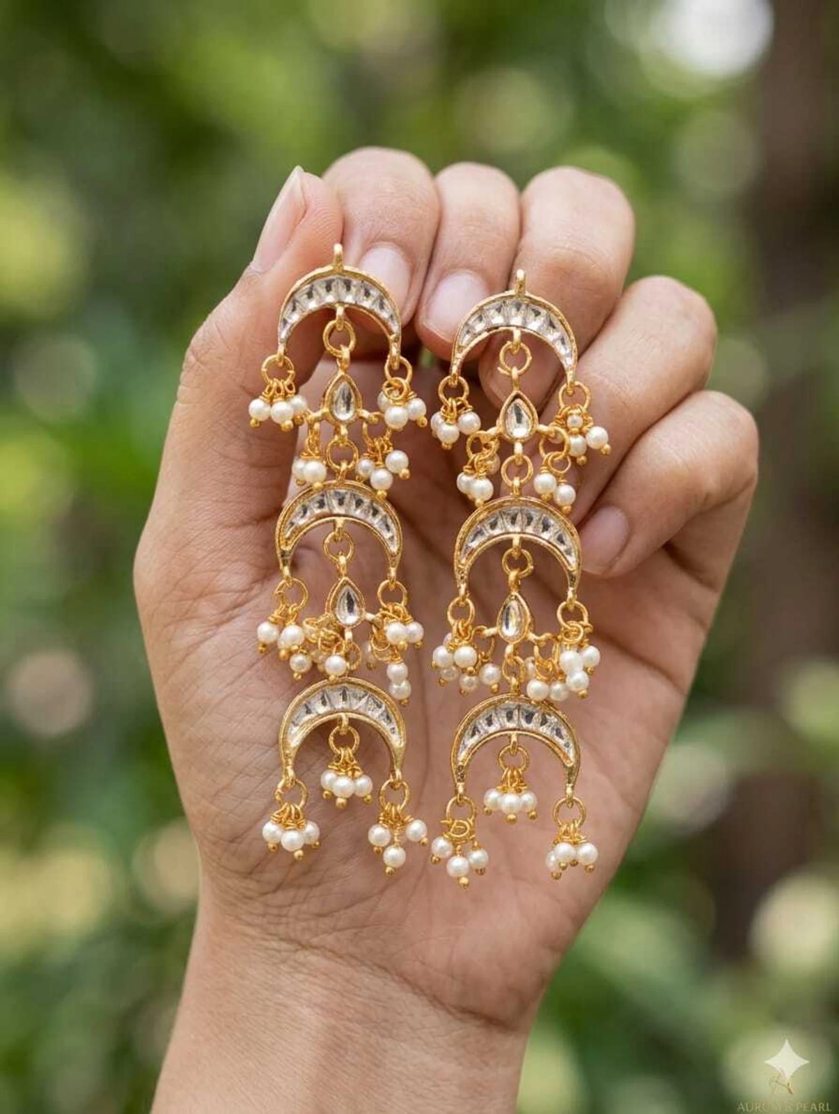 Kundan Pearl Chandbali Earrings for Women - Image 4