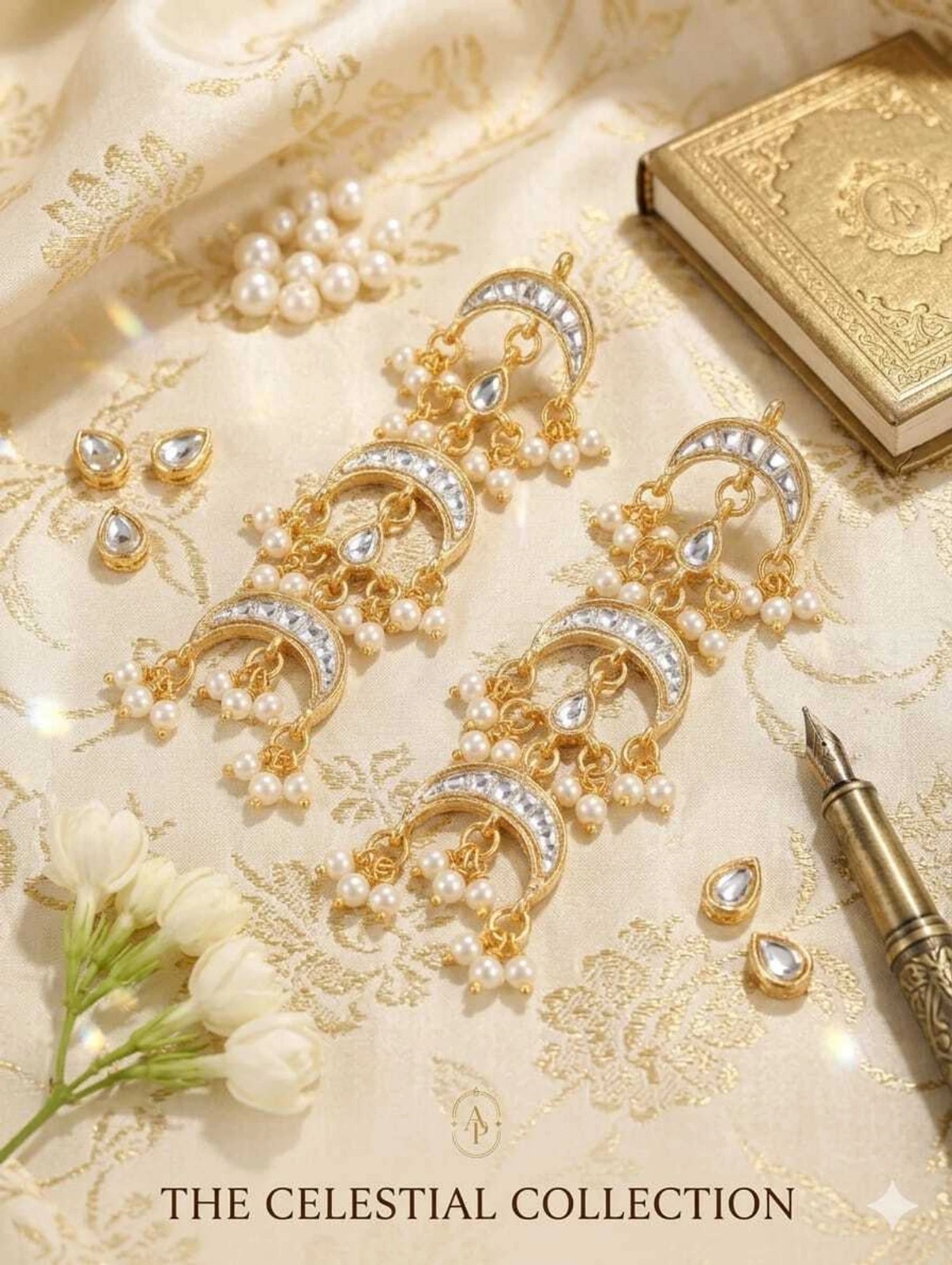 Kundan Pearl Chandbali Earrings for Women - Image 5