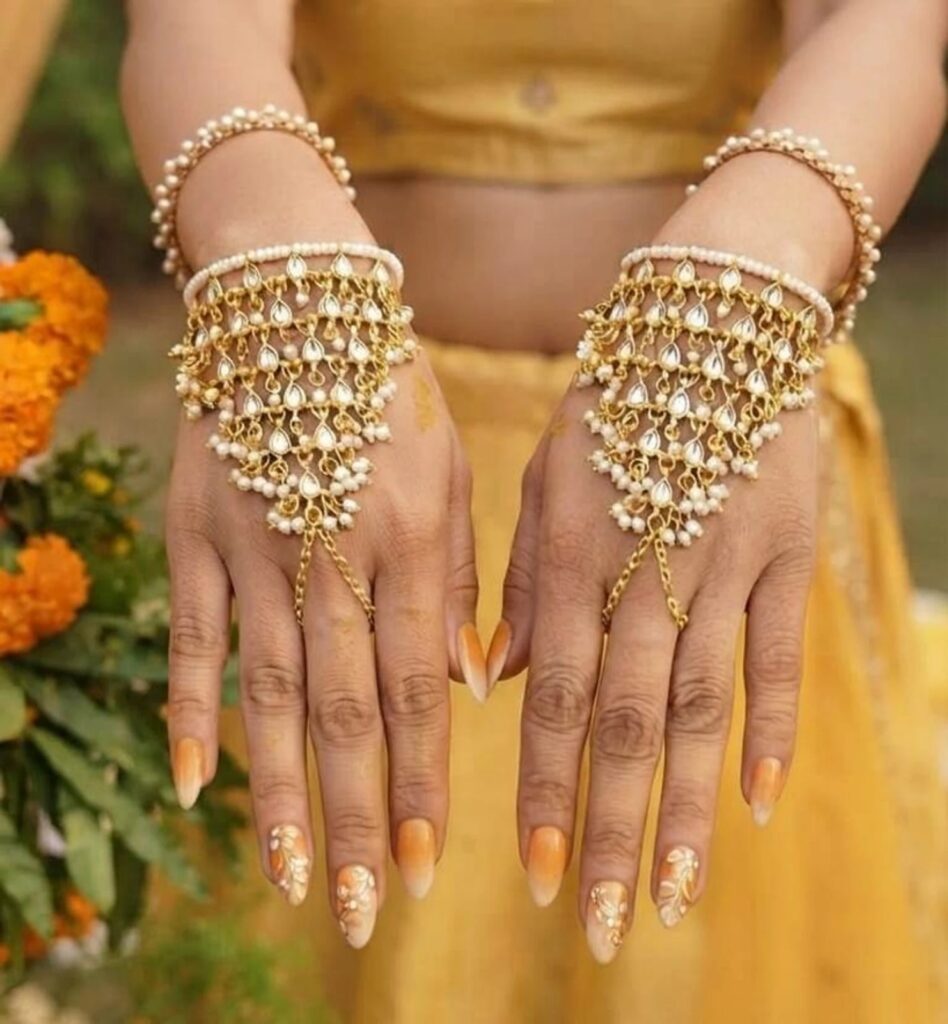 Traditional Kundan Pearl Hathphool Hand Harness