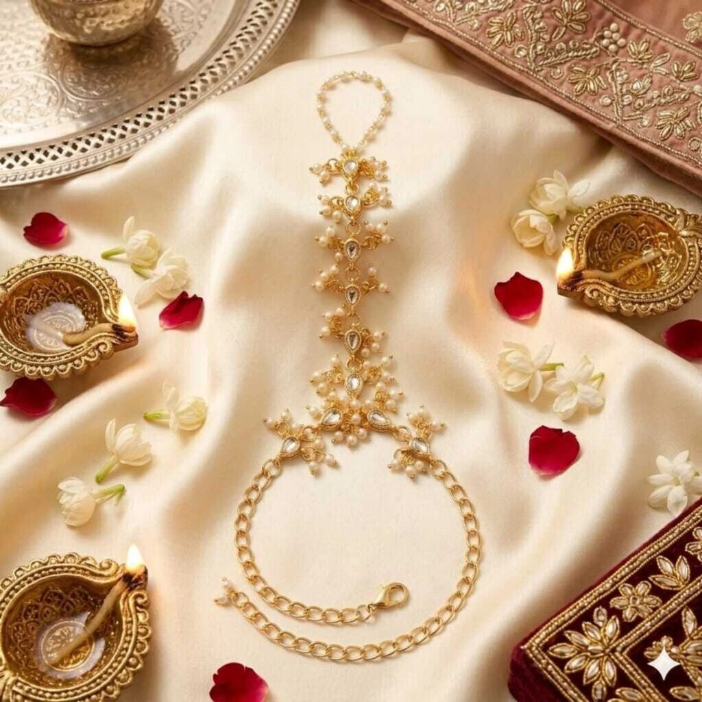 Gold Pearl Hathphool Hand Harness for Women