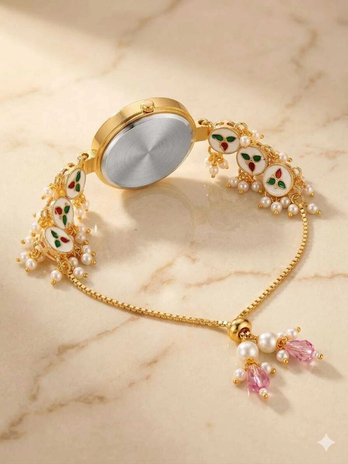 Pearl Kundan Bracelet Watch for Women | Mitrang Creation - Image 3