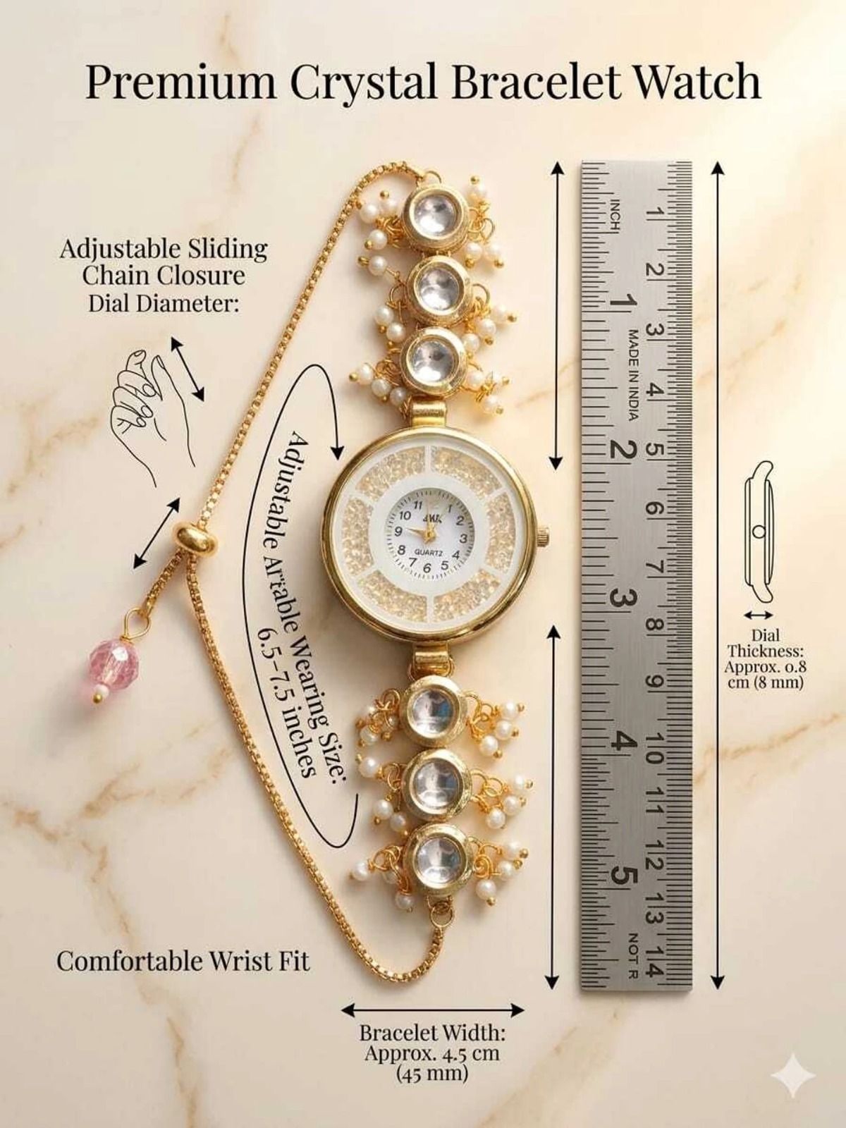 Pearl Kundan Bracelet Watch for Women | Mitrang Creation - Image 13